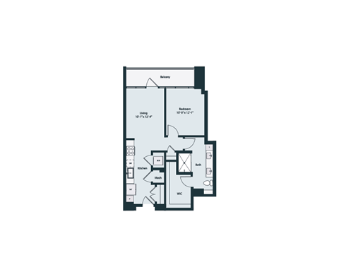 Floor plan for studio, 1 bath, 719 sqft